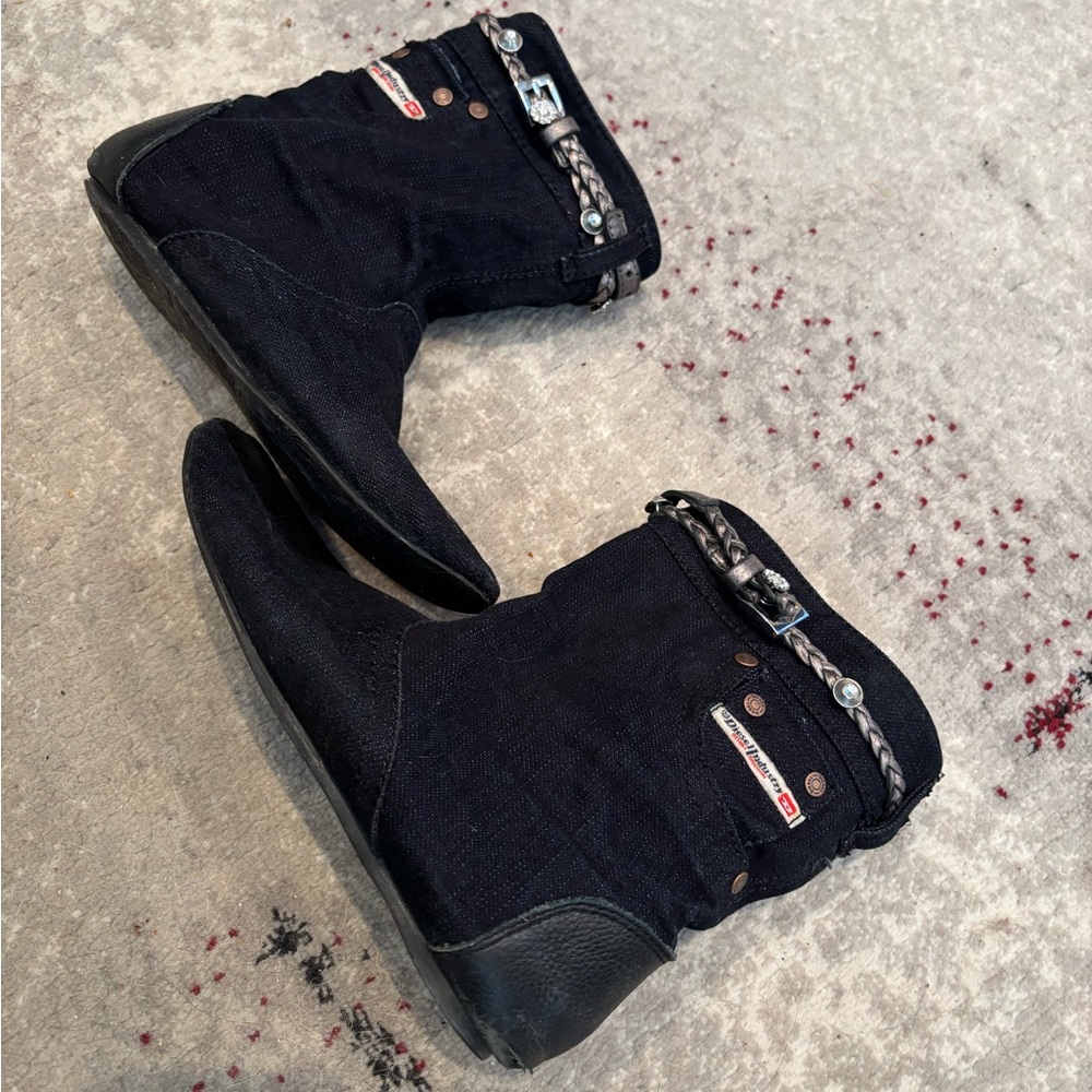 Diesel Denim Ankle Boots with Belt Crystals Strap – Edgy Casual Style size 5.5 - Picture 5 of 16